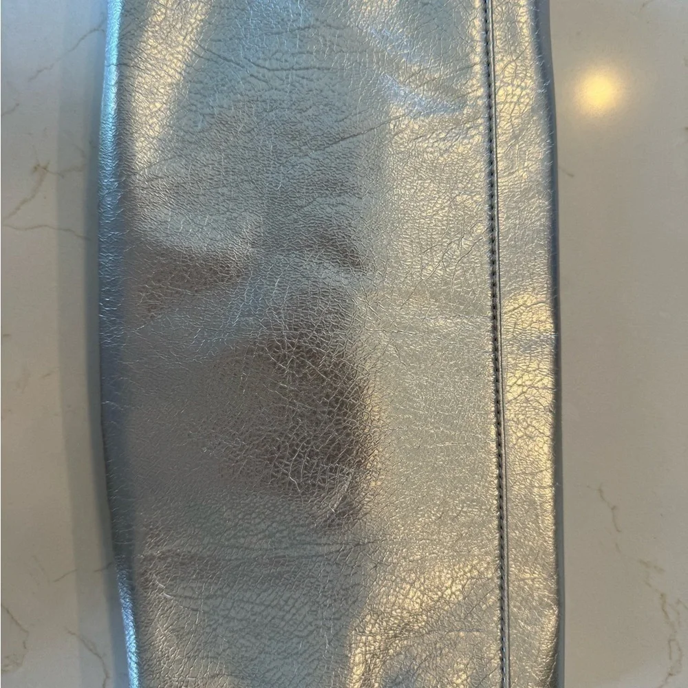 Express Metallic Silver Clutch Snap Close Front / 13